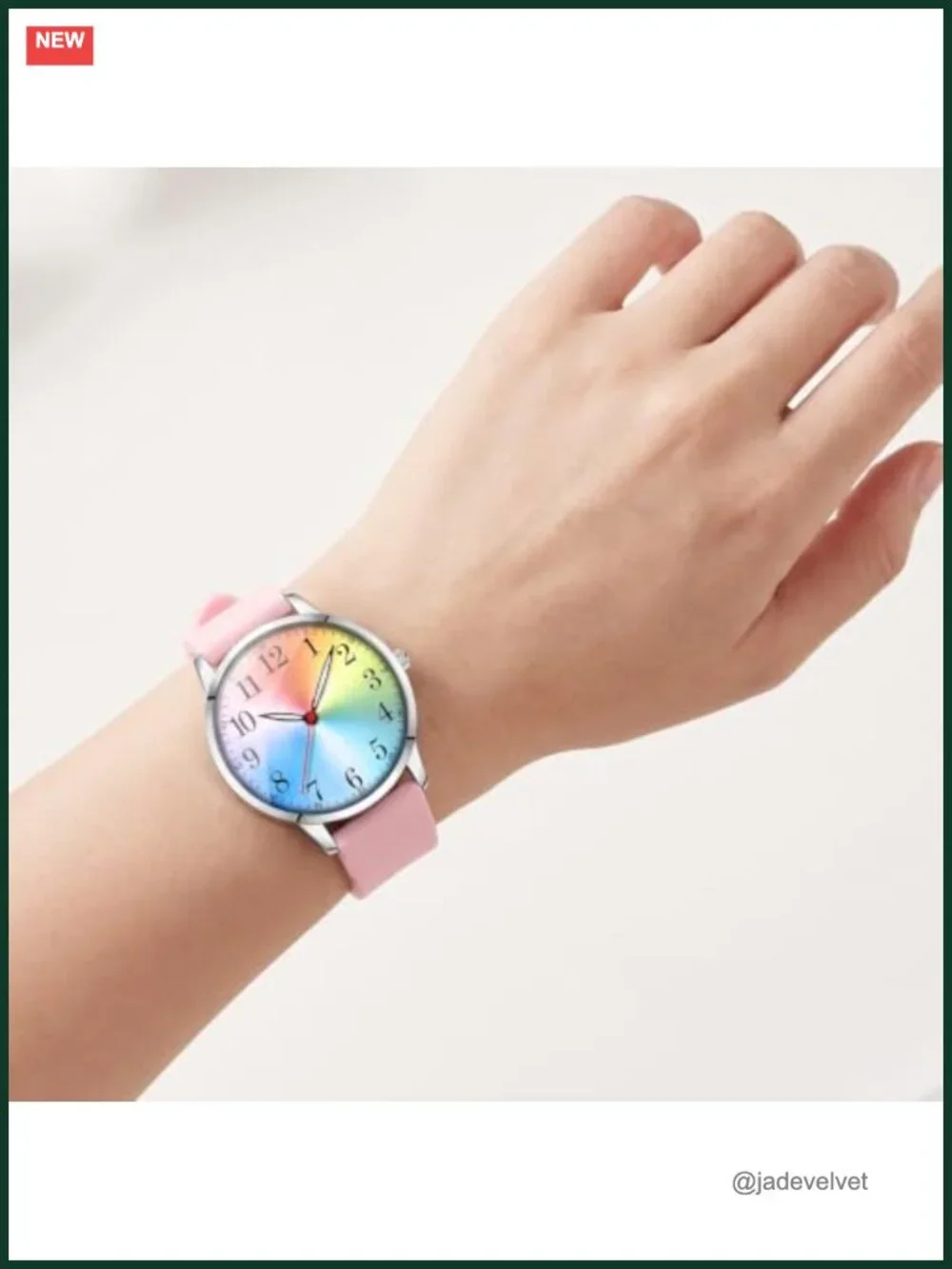 Classic Analog Watch Rainbow Dial Arabic Numerals Silicone Band Water Resistant